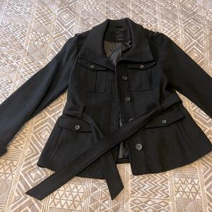 Wool Military Style Belted Jacket